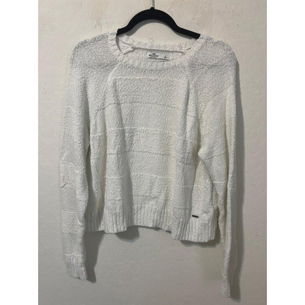 Hollister Sz L White Casual Coastal Beachy Long Sleeve Crew Neck Sweater Lightwe